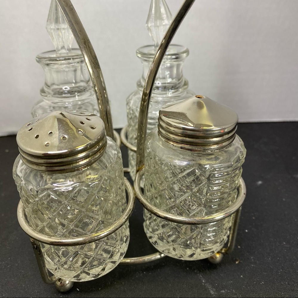 Vintage cut glass condiment cruet set - Picture 4 of 7